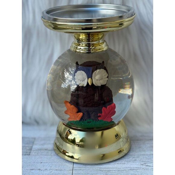 Bath and BodyWorks Fall Owl Water Globe 3 Wick Candle Holder Pedestal NEW! - Picture 1 of 5